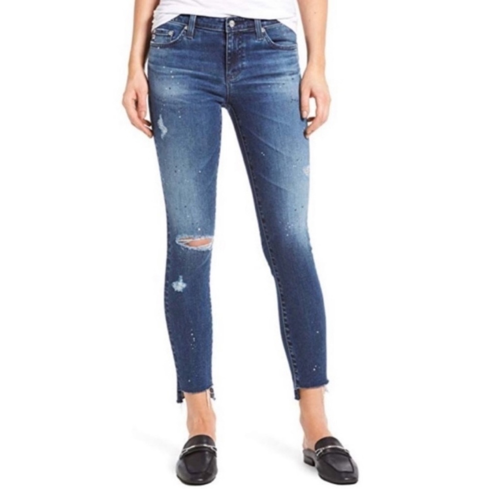 AG Adriano Goldschmied Legging Ankle Super Skinny Jeans Raw Hem Paint Splatter